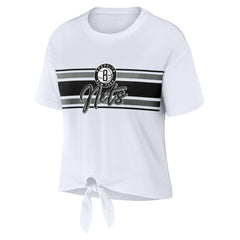 Brooklyn Nets WEAR by Erin Andrews Women's Tie-Front T-Shirt White