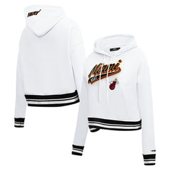 Miami Heat Pro Standard Women's Script Tail Cropped Pullover Hoodie White
