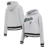 Milwaukee Bucks Pro Standard Women's Script Tail Cropped Pullover Hoodie Heather Gray