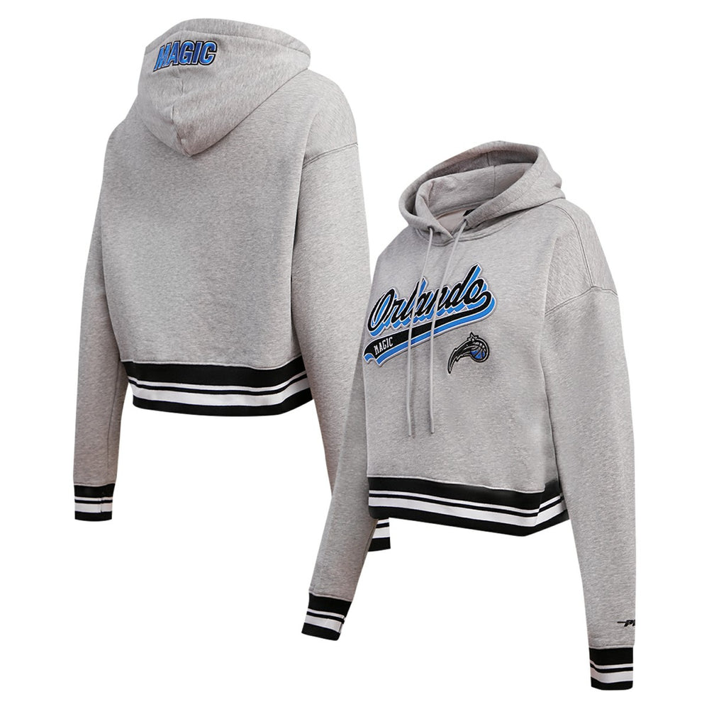 Orlando Magic Pro Standard Women's Script Tail Cropped Pullover Hoodie Heather Gray