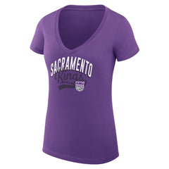 Sacramento Kings G-III 4Her by Carl Banks Women's Super-Slim Fit Lightweight Filigree Logo V-Neck T-Shirt Purple