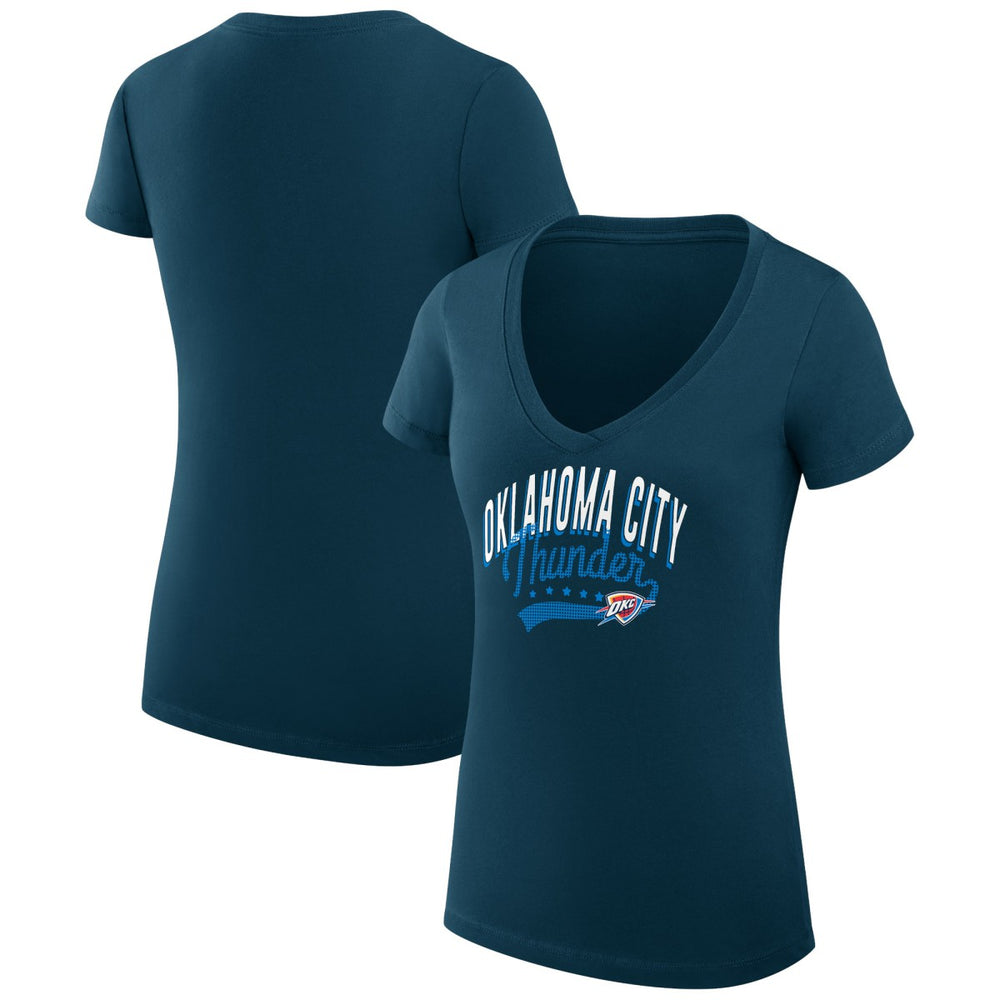 Oklahoma City Thunder G-III 4Her by Carl Banks Women's Super-Slim Fit Lightweight Filigree Logo V-Neck T-Shirt Navy