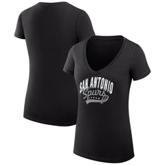 San Antonio Spurs G-III 4Her by Carl Banks Women's Super-Slim Fit Lightweight Filigree Logo V-Neck T-Shirt Black