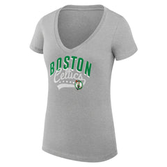 Boston Celtics G-III 4Her by Carl Banks Women's Super-Slim Fit Lightweight Filigree Logo V-Neck T-Shirt Heather Gray