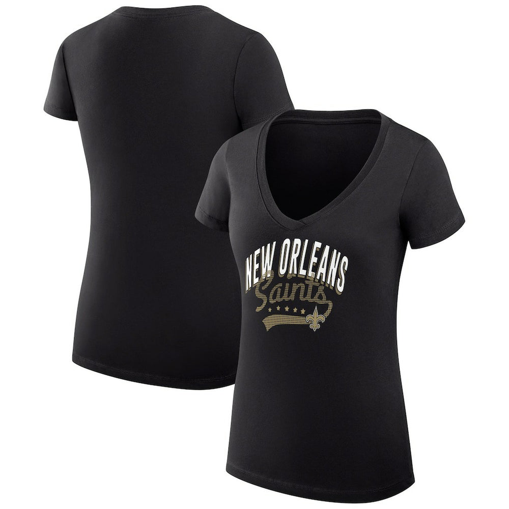New Orleans Saints G-III 4Her by Carl Banks Women's Super-Slim Fit Lightweight Filigree Logo Lightweight V-Neck T-Shirt – Black - NFL