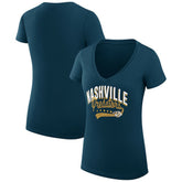 Nashville Predators G-III 4Her by Carl Banks Women's Super-Slim Fit Lightweight Filigree Logo V-Neck T-Shirt – Navy | NHL Lifestyle