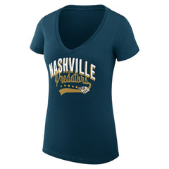 Nashville Predators G-III 4Her by Carl Banks Women's Super-Slim Fit Lightweight Filigree Logo V-Neck T-Shirt – Navy | NHL Lifestyle