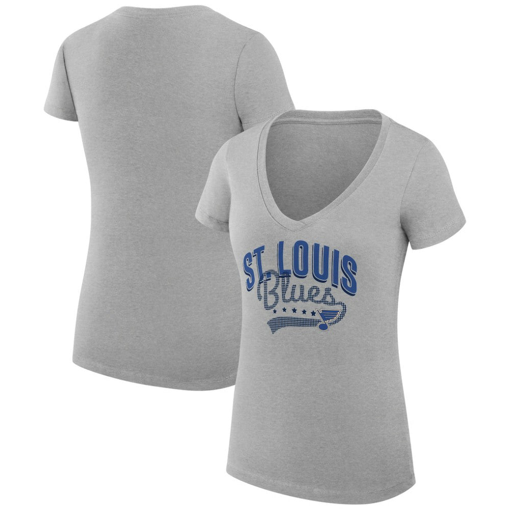 St. Louis Blues G-III 4Her by Carl Banks Women's Super-Slim Fit Lightweight Filigree Logo V-Neck T-Shirt – Gray | NHL online