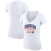 Edmonton Oilers G-III 4Her by Carl Banks Women's Super-Slim Fit Lightweight Filigree Logo V-Neck T-Shirt – White | NHL online
