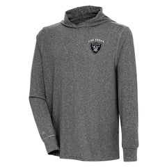 Las Vegas Raiders Antigua Saga Long Sleeve Hoodie T-Shirt - Heather Black - NFL