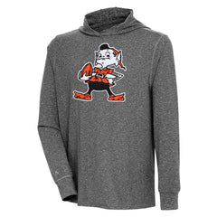 Cleveland Browns Antigua Saga Long Sleeve Hoodie T-Shirt - Heather Black - NFL