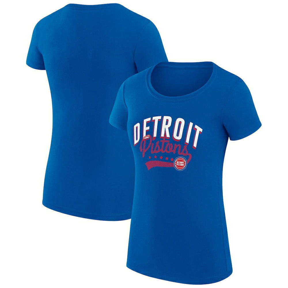 Detroit Pistons G-III 4Her by Carl Banks Women's Super-Slim Fit Lightweight Filigree Logo T-Shirt - Blue
