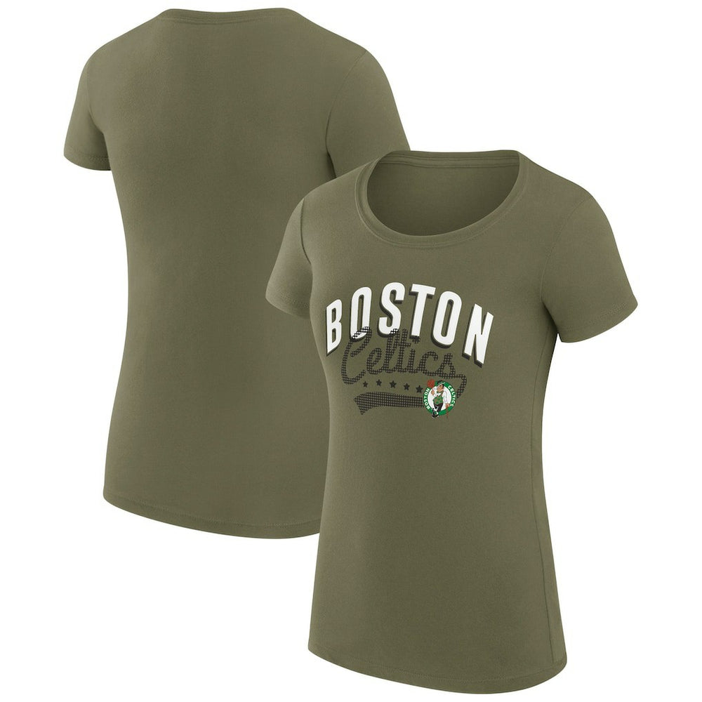 Boston Celtics G-III 4Her by Carl Banks Women's Super-Slim Fit Lightweight Filigree Logo T-Shirt - Olive