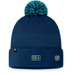 Seattle Kraken Fanatics 2024 NHL Draft Cuffed Knit Hat with Pom - Deep Sea Blue | Fanatics Lifestyle