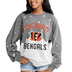 Cincinnati Bengals Gameday Couture Women's Oversized Coin Toss Faded French Terry Tri-Blend Pullover Sweatshirt - Gray - NFL
