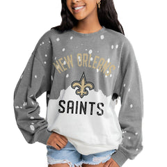 New Orleans Saints Gameday Couture Women's Oversized Coin Toss Faded French Terry Tri-Blend Pullover Sweatshirt - Gray - NFL