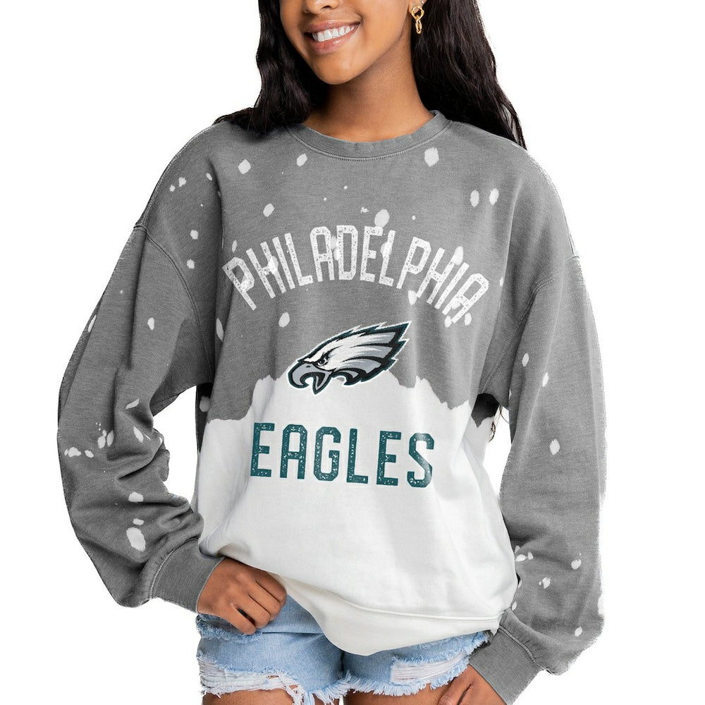 Philadelphia Eagles Gameday Couture Women's Oversized Coin Toss Faded French Terry Tri-Blend Pullover Sweatshirt - Gray - NFL