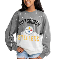 Pittsburgh Steelers Gameday Couture Women's Oversized Coin Toss Faded French Terry Tri-Blend Pullover Sweatshirt - Gray - NFL