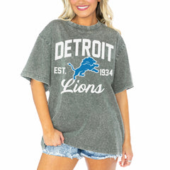 Detroit Lions Gameday Couture Women's Tackle Titan Boyfriend Washed T-Shirt - Gray - NFL