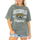 Jacksonville Jaguars Gameday Couture Women's Tackle Titan Boyfriend Washed T-Shirt - Gray - NFL