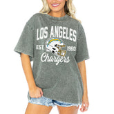 Los Angeles Chargers Gameday Couture Women's Tackle Titan Boyfriend Washed T-Shirt - Gray - NFL