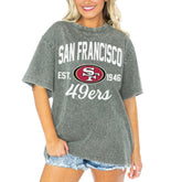 San Francisco 49ers Gameday Couture Women's Tackle Titan Boyfriend Washed T-Shirt - Gray - NFL