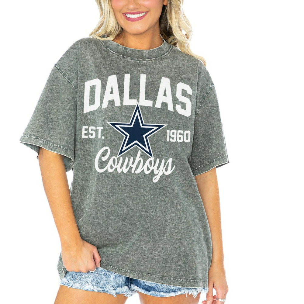 Dallas Cowboys Gameday Couture Women's Tackle Titan Boyfriend Washed T-Shirt - Gray - NFL