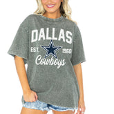 Dallas Cowboys Gameday Couture Women's Tackle Titan Boyfriend Washed T-Shirt - Gray - NFL