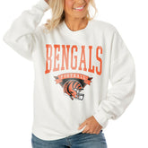 Cincinnati Bengals Gameday Couture Women's Oversized Yard Line Tri-Blend Pullover Sweatshirt - White - NFL
