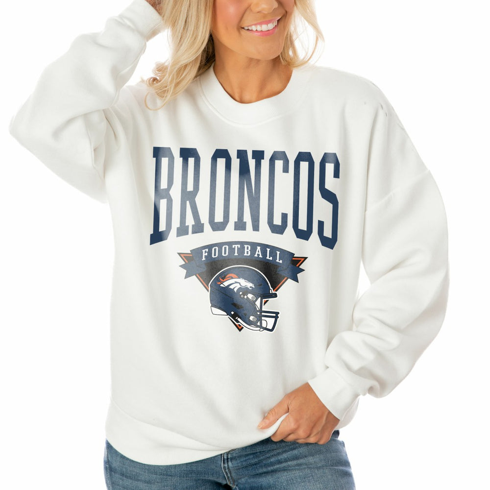 Denver Broncos Gameday Couture Women's Oversized Yard Line Tri-Blend Pullover Sweatshirt - White - NFL