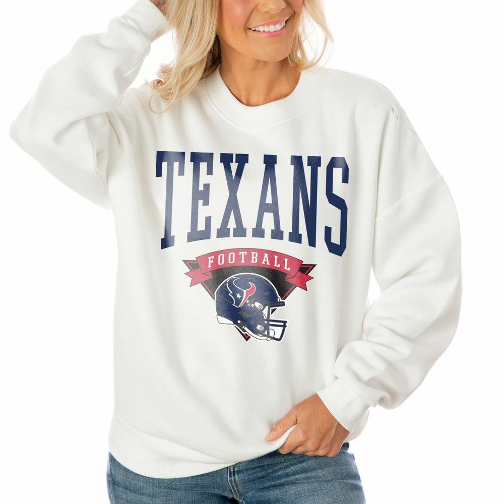 Houston Texans Gameday Couture Women's Oversized Yard Line Tri-Blend Pullover Sweatshirt - White - NFL