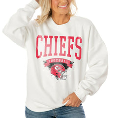 Kansas City Chiefs Gameday Couture Women's Oversized Yard Line Tri-Blend Pullover Sweatshirt - White - NFL
