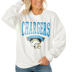 Los Angeles Chargers Gameday Couture Women's Oversized Yard Line Tri-Blend Pullover Sweatshirt - White - NFL