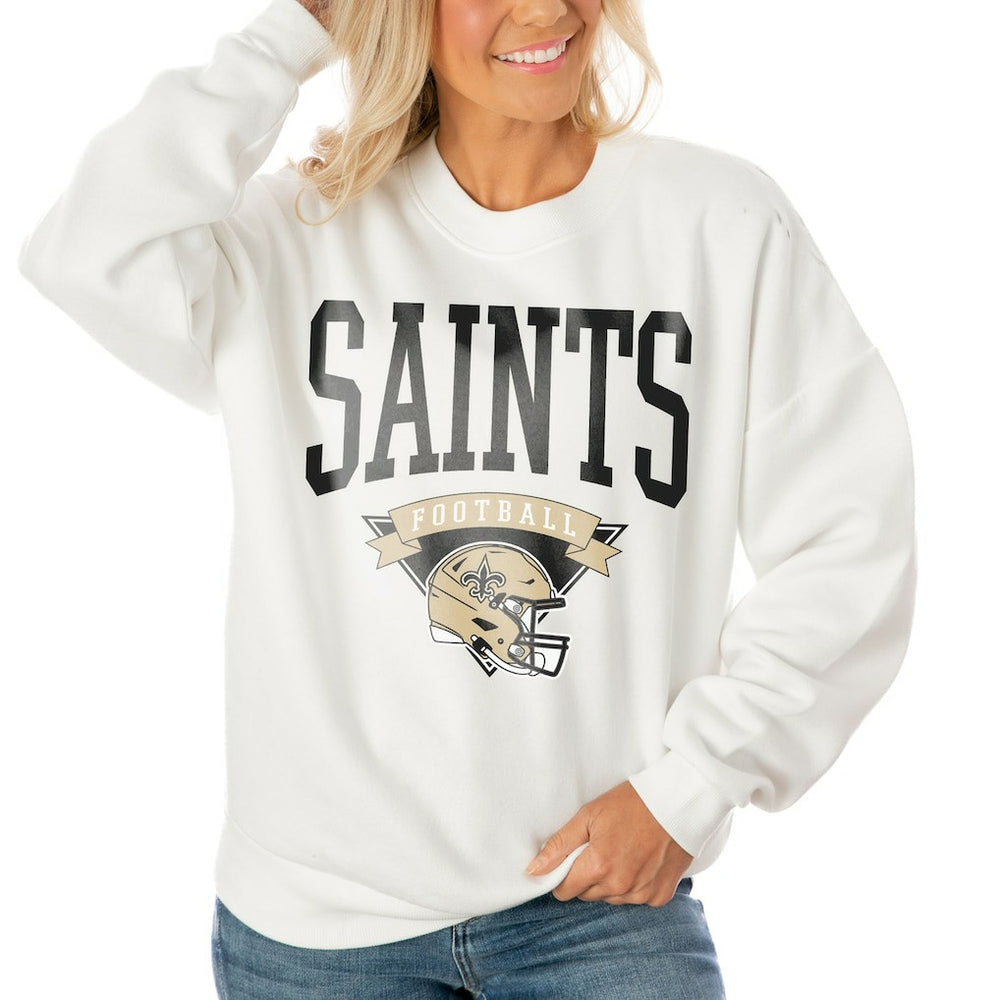 New Orleans Saints Gameday Couture Women's Oversized Yard Line Tri-Blend Pullover Sweatshirt - White - NFL
