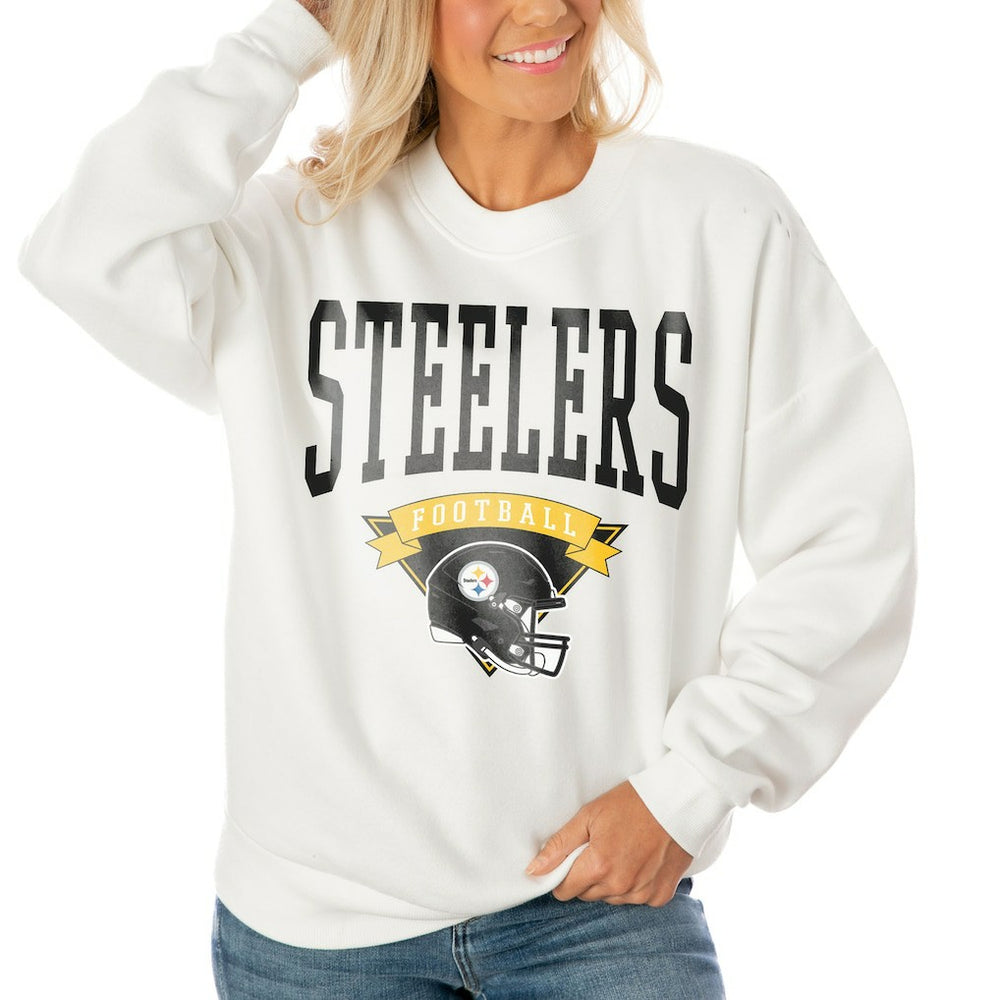 Pittsburgh Steelers Gameday Couture Women's Oversized Yard Line Tri-Blend Pullover Sweatshirt - White - NFL