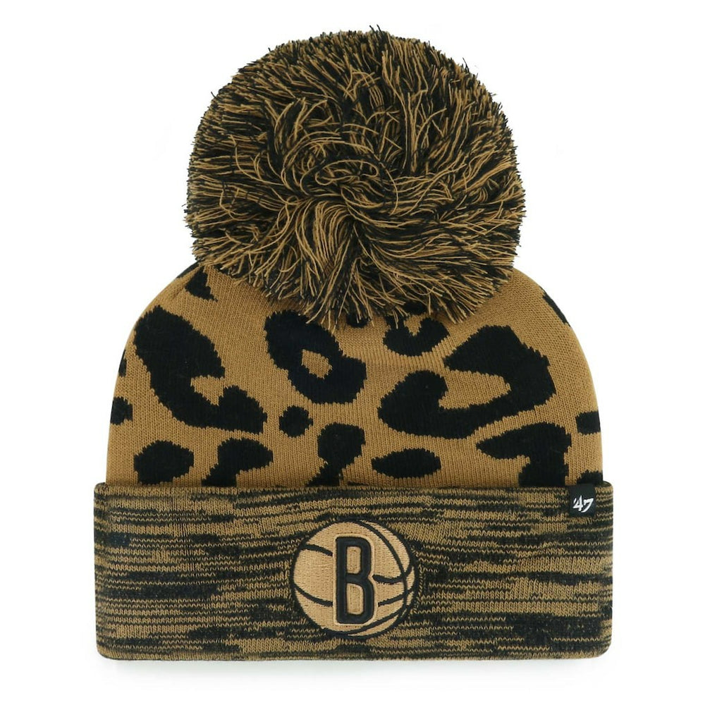 47 brand Brooklyn Nets '47 Women's Rosette Cuffed Knit Hat with Pom Leopard