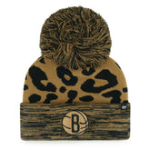 47 brand Brooklyn Nets '47 Women's Rosette Cuffed Knit Hat with Pom Leopard