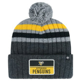 Pittsburgh Penguins '47 Stack Patch Cuffed Knit Hat with Pom - Gray | 47 brand Lifestyle