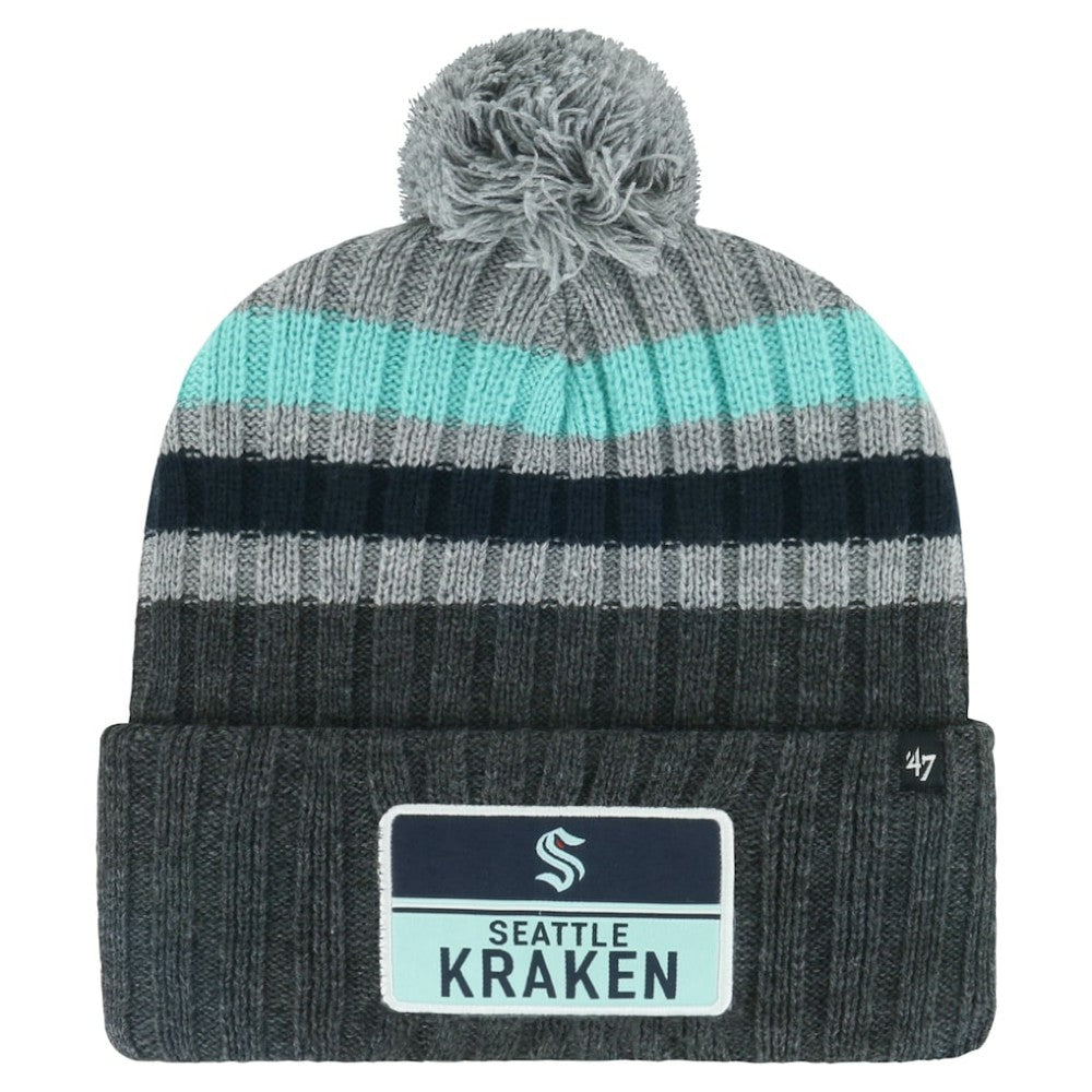 Seattle Kraken '47 Stack Patch Cuffed Knit Hat with Pom - Gray | 47 brand Lifestyle