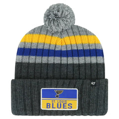 St. Louis Blues '47 Stack Patch Cuffed Knit Hat with Pom - Gray | 47 brand Lifestyle