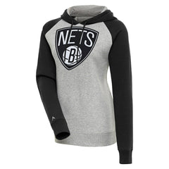 Brooklyn Nets Antigua Women's Victory Raglan Sleeve Pullover Hoodie Heather Gray/Black