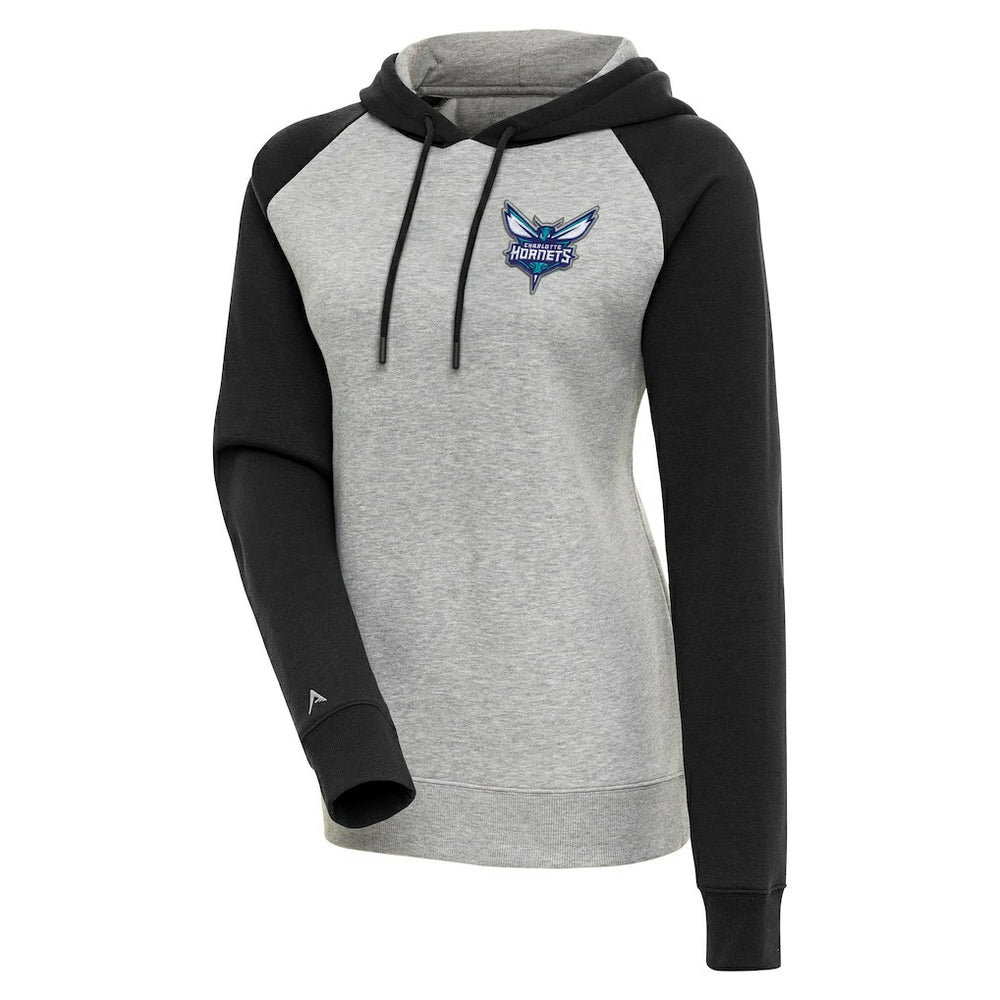 Charlotte Hornets Antigua Women's Victory Raglan Sleeve Pullover Hoodie Heather Gray/Black