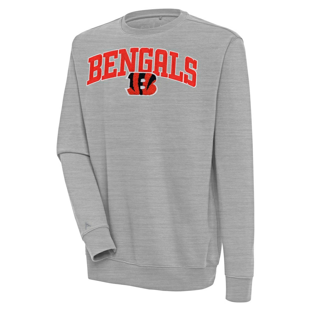 Cincinnati Bengals Antigua Victory Chenille Pullover Sweatshirt - Heather Gray - NFL