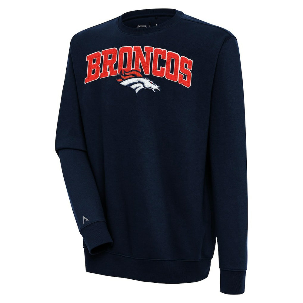 Denver Broncos Antigua Victory Chenille Pullover Sweatshirt - Navy - NFL