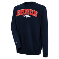 Denver Broncos Antigua Victory Chenille Pullover Sweatshirt - Navy - NFL