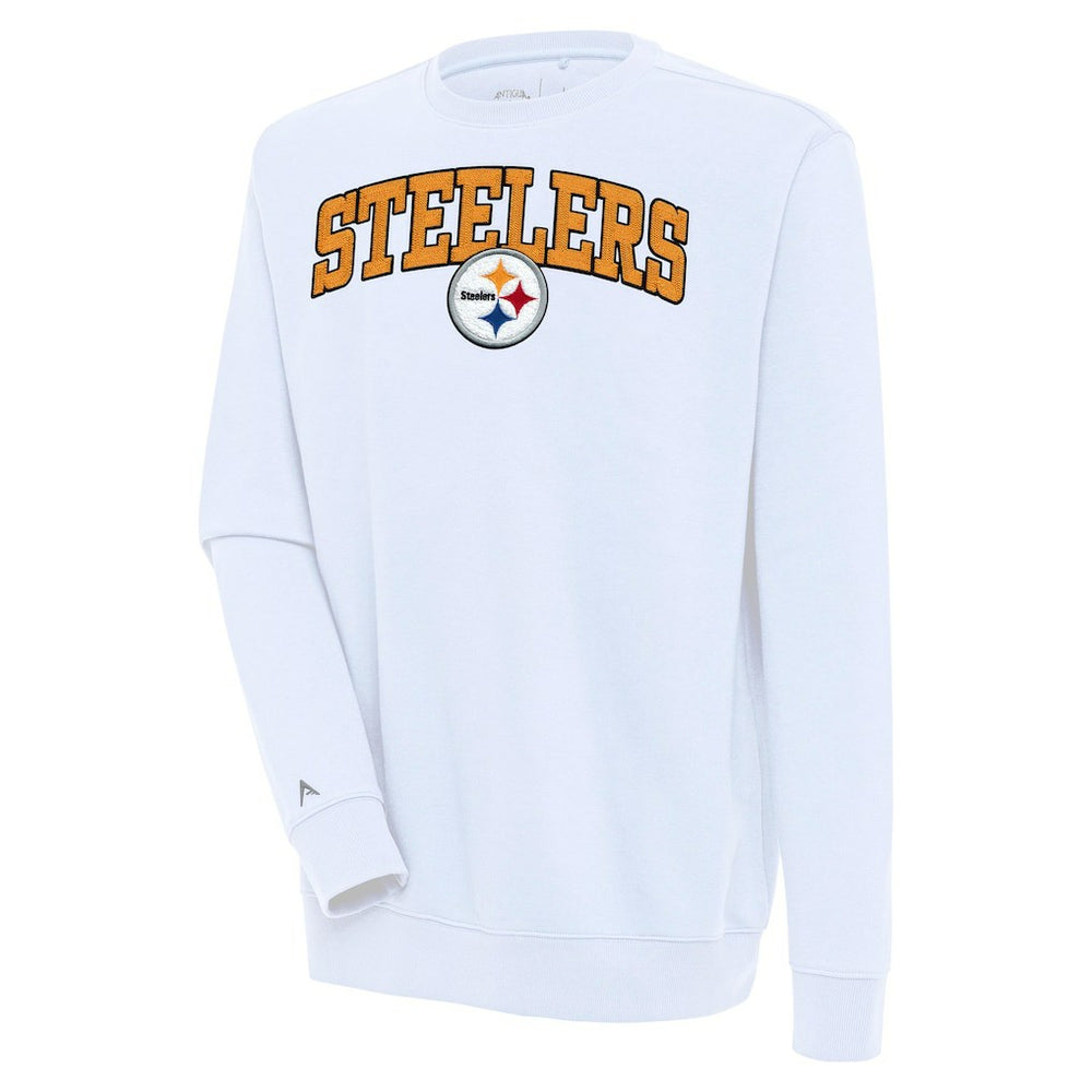 Pittsburgh Steelers Antigua Victory Chenille Pullover Sweatshirt - White - NFL