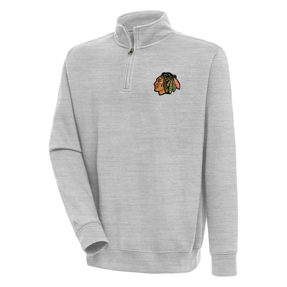 Chicago Blackhawks Antigua Victory Quarter-Zip Pullover Top - Heather Gray | NHL Clearance