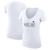 Miami Marlins G-III 4Her by Carl Banks Women's Super-Slim Fit Lightweight Dot Print V-Neck T-Shirt Near Me