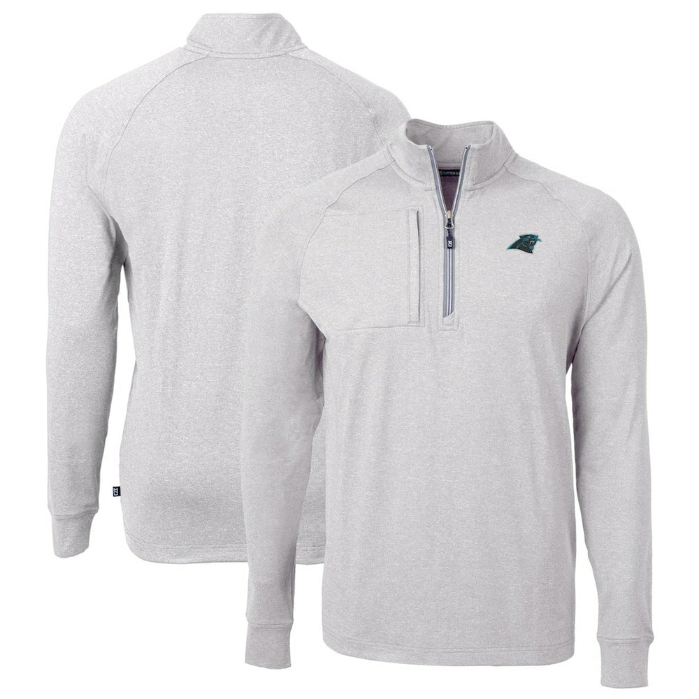 Carolina Panthers Cutter & Buck Big & Tall Adapt Eco Knit Quarter-Zip Pullover Top - Heather Gray - NFL