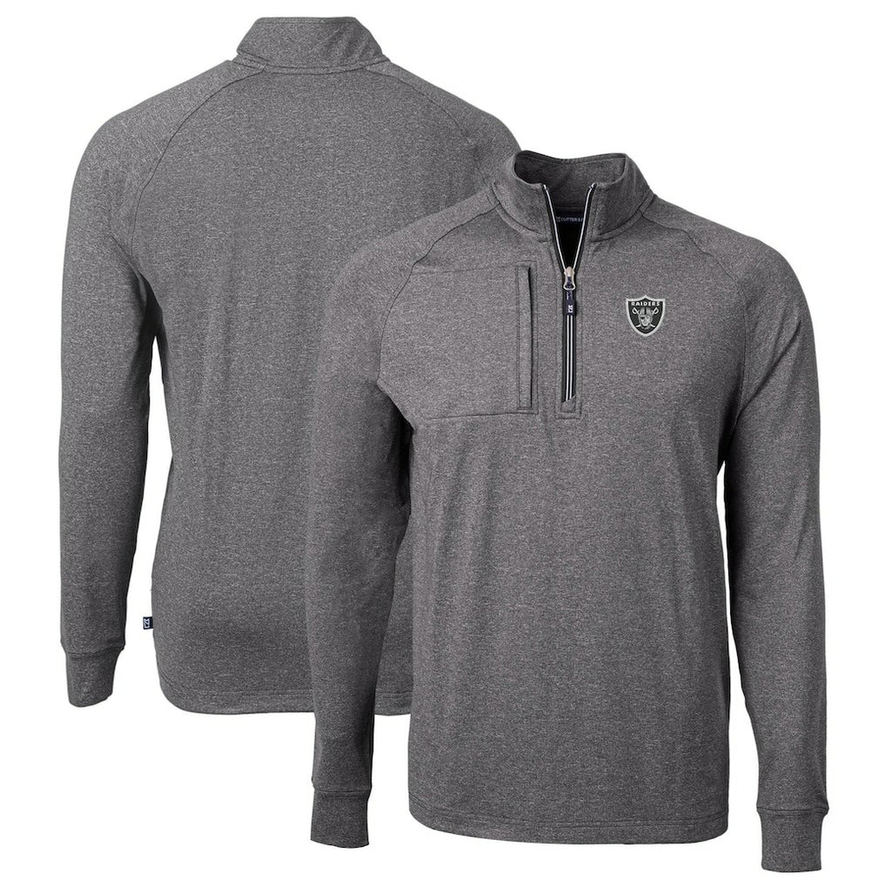 Las Vegas Raiders Cutter & Buck Big & Tall Adapt Eco Knit Quarter-Zip Pullover Top - Heather Black - NFL